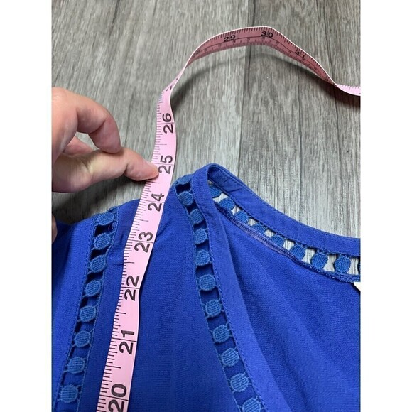 REBECCA Taylor Sleeveless Top‎ Size 4 Blue With Laser Cutout - Picture 4 of 6